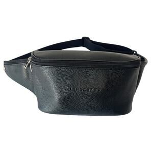 Vintage Longchamp Black Pebbled Leather Belt Bag Fanny Pack Y2K Quiet Luxury
